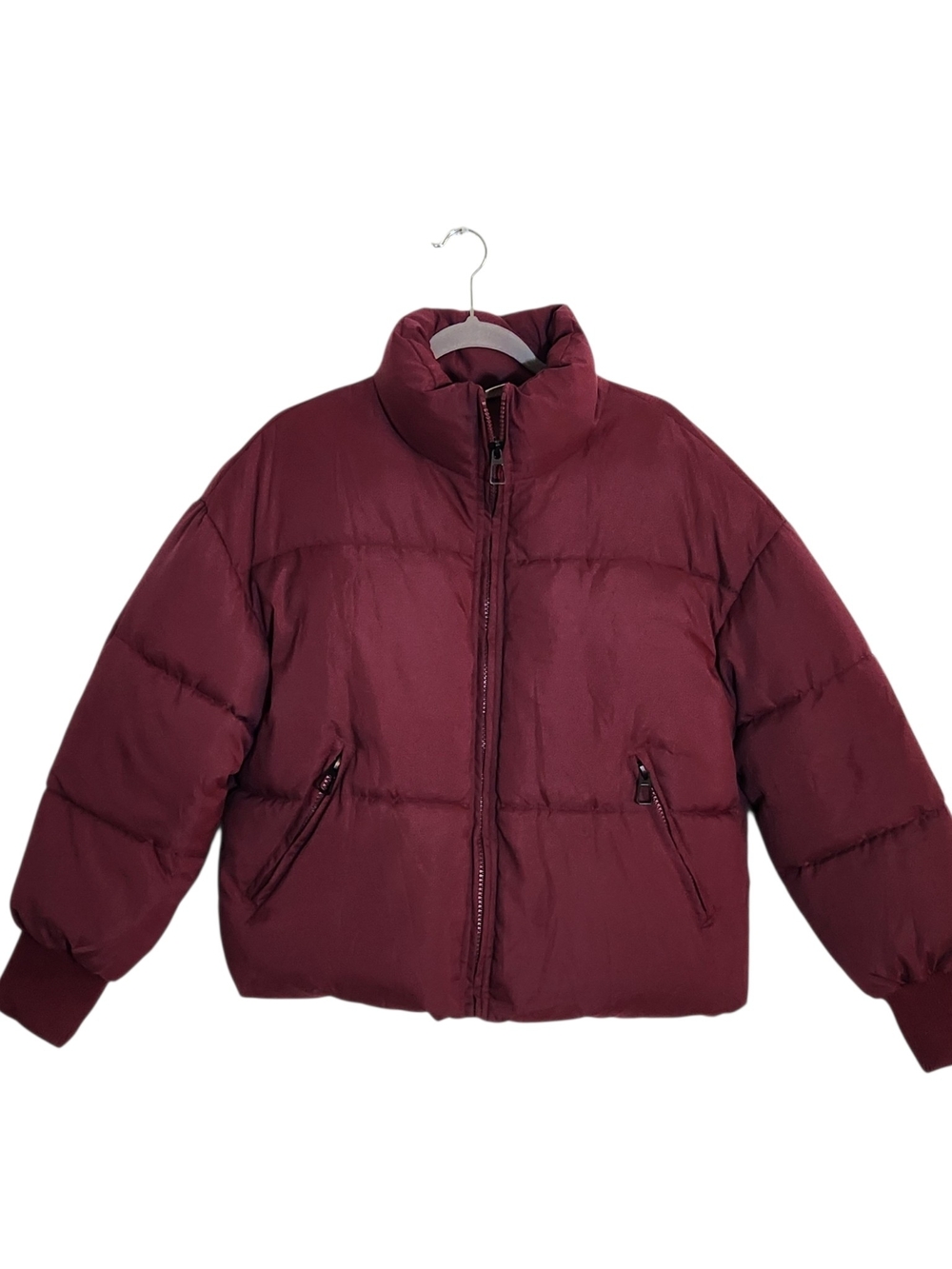 Flygo Womens Burgundy Cropped Puffer Jacket Size Large